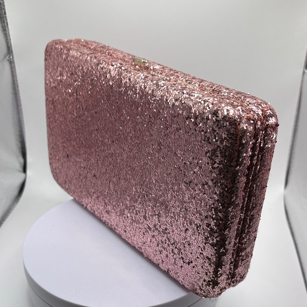 The Limited Rose Gold Glitter Box Clutch Evening Bag EUC - Picture 9 of 11